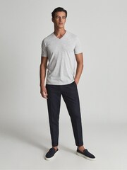 Reiss Grey Melange Dayton Regular Fit V-Neck T-Shirt - Image 7 of 7
