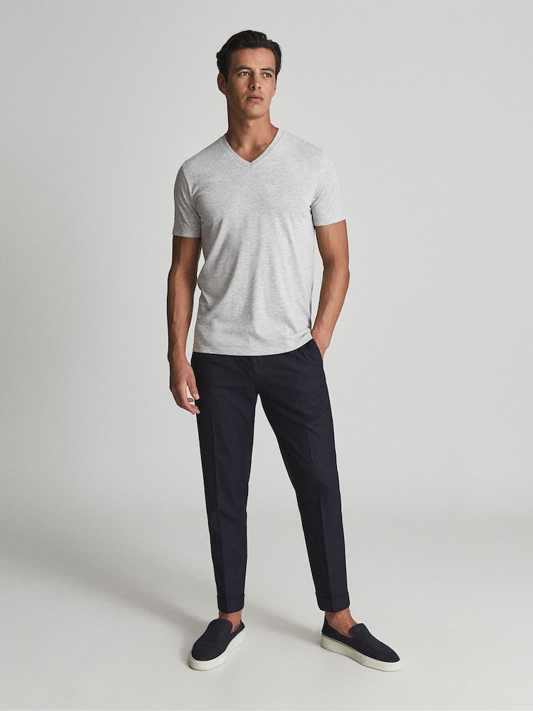 Reiss Grey Melange Dayton Regular Fit V-Neck T-Shirt - Image 7 of 7