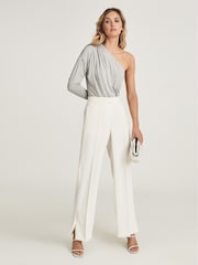 Reiss Grey Marl June One Shoulder Jersey Bodysuit - Image 1 of 6