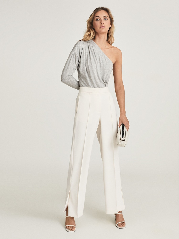 Reiss Grey Marl June One Shoulder Jersey Bodysuit - Image 1 of 6