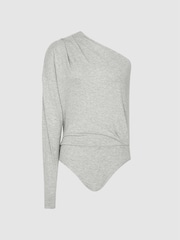 Reiss Grey Marl June One Shoulder Jersey Bodysuit - Image 2 of 6