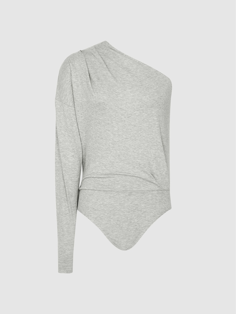 Reiss Grey Marl June One Shoulder Jersey Bodysuit - Image 2 of 6