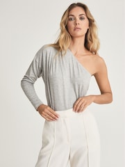 Reiss Grey Marl June One Shoulder Jersey Bodysuit - Image 4 of 6