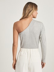 Reiss Grey Marl June One Shoulder Jersey Bodysuit - Image 5 of 6