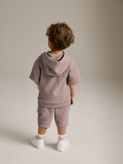 Tan Brown Short Sleeve Textured Hoodie and Shorts Set (3mths-7yrs) - Image 3 of 8