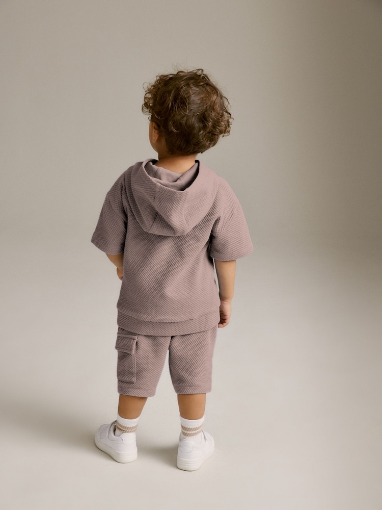 Tan Brown Short Sleeve Textured Hoodie and Shorts Set (3mths-7yrs) - Image 3 of 8