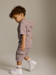 Tan Brown Short Sleeve Textured Hoodie and Shorts Set (3mths-7yrs) - Image 4 of 8
