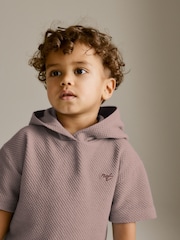 Tan Brown Short Sleeve Textured Hoodie and Shorts Set (3mths-7yrs) - Image 5 of 8