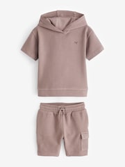 Tan Brown Short Sleeve Textured Hoodie and Shorts Set (3mths-7yrs) - Image 6 of 8