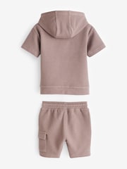 Tan Brown Short Sleeve Textured Hoodie and Shorts Set (3mths-7yrs) - Image 7 of 8