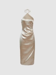 Reiss Silver Farah Metallic Halterneck Occasion Dress - Image 2 of 7