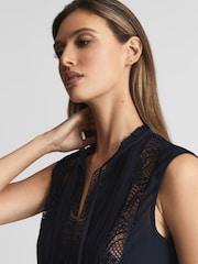 Reiss Navy Greta Sleeveless Embroidered Lace Blouse - Image 4 of 5