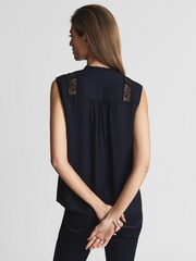 Reiss Navy Greta Sleeveless Embroidered Lace Blouse - Image 5 of 5