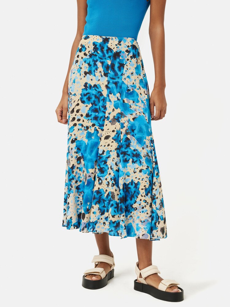 Jigsaw Blue Clouded Leopard Midi Skirt - Image 1 of 7 Jigsaw Blue Clouded Leopard Midi Skirt - Image 1 of 7