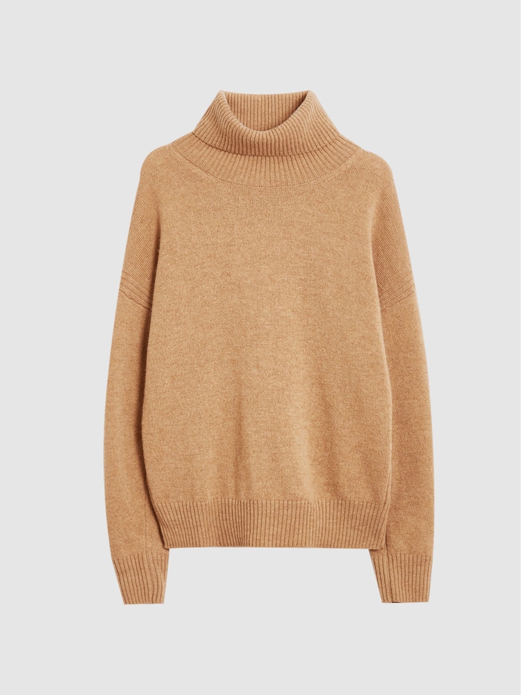 Reiss Camel Nova Junior Knitted Cashmere Mix Roll Neck Jumper - Image 2 of 5