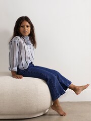 Reiss Blue Riya Jr Stripe Silk Blend With Linen Blouse - Image 1 of 7