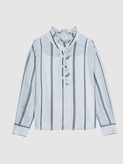 Reiss Blue Riya Jr Stripe Silk Blend With Linen Blouse - Image 2 of 7