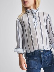 Reiss Blue Riya Jr Stripe Silk Blend With Linen Blouse - Image 4 of 7
