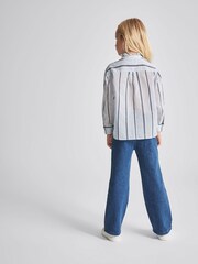 Reiss Blue Riya Jr Stripe Silk Blend With Linen Blouse - Image 5 of 7