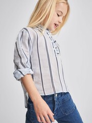 Reiss Blue Riya Jr Stripe Silk Blend With Linen Blouse - Image 7 of 7