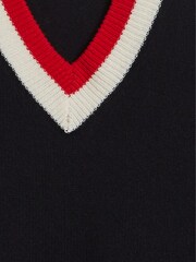 Reiss Navy Cora Junior Stripe Trim V-Neck Jumper - Image 6 of 6
