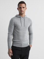 Reiss Soft Grey Mouline Merino Wool Hoodie - Image 1 of 7