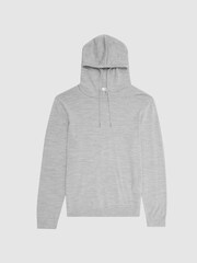 Reiss Soft Grey Mouline Merino Wool Hoodie - Image 2 of 7