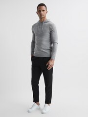 Reiss Soft Grey Mouline Merino Wool Hoodie - Image 3 of 7