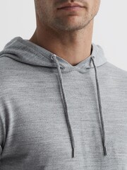 Reiss Soft Grey Mouline Merino Wool Hoodie - Image 4 of 7