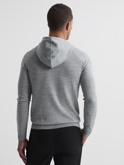Reiss Soft Grey Mouline Merino Wool Hoodie - Image 5 of 7