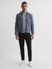Reiss Soft Grey Mouline Merino Wool Hoodie - Image 6 of 7