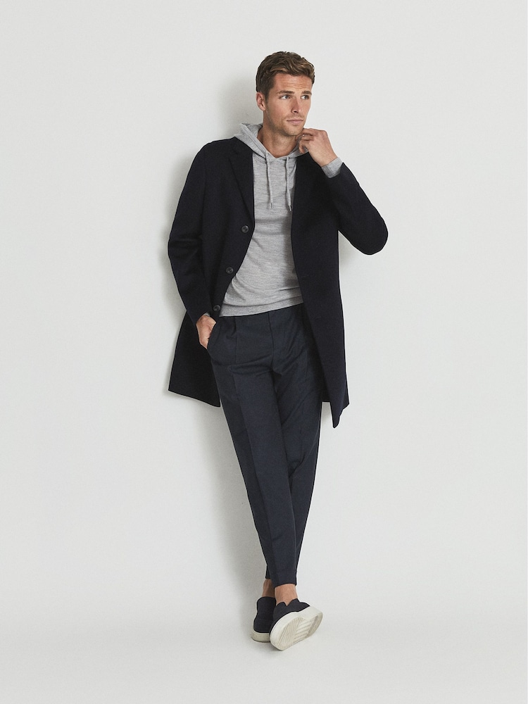 Reiss Soft Grey Mouline Merino Wool Hoodie - Image 7 of 7