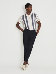 Reiss Airforce Blue/E Leo Striped Zip Neck Polo Shirt - Image 1 of 5