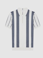 Reiss Airforce Blue/E Leo Striped Zip Neck Polo Shirt - Image 2 of 5