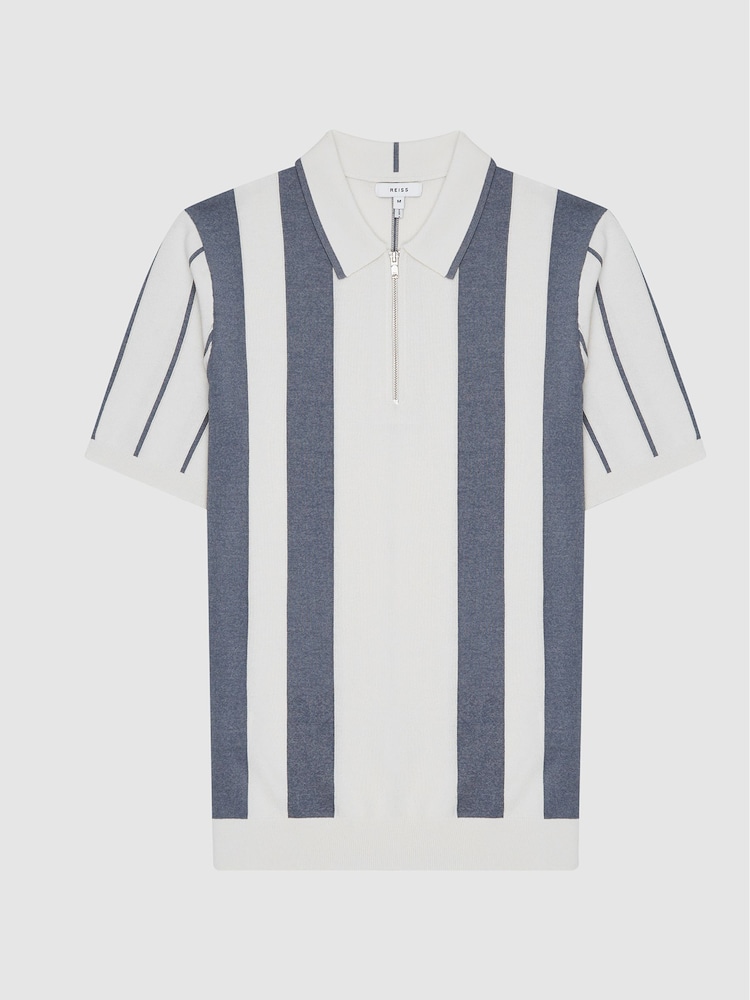 Reiss Airforce Blue/E Leo Striped Zip Neck Polo Shirt - Image 2 of 5