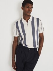 Reiss Airforce Blue/E Leo Striped Zip Neck Polo Shirt - Image 3 of 5