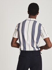 Reiss Airforce Blue/E Leo Striped Zip Neck Polo Shirt - Image 4 of 5