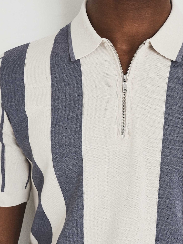 Reiss Airforce Blue/E Leo Striped Zip Neck Polo Shirt - Image 5 of 5
