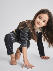Reiss Grey Dana Jr Lace Trim Velvet Jumpsuit - Image 3 of 6