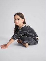 Reiss Grey Dana Jr Lace Trim Velvet Jumpsuit - Image 4 of 6