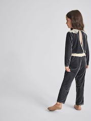 Reiss Grey Dana Jr Lace Trim Velvet Jumpsuit - Image 5 of 6