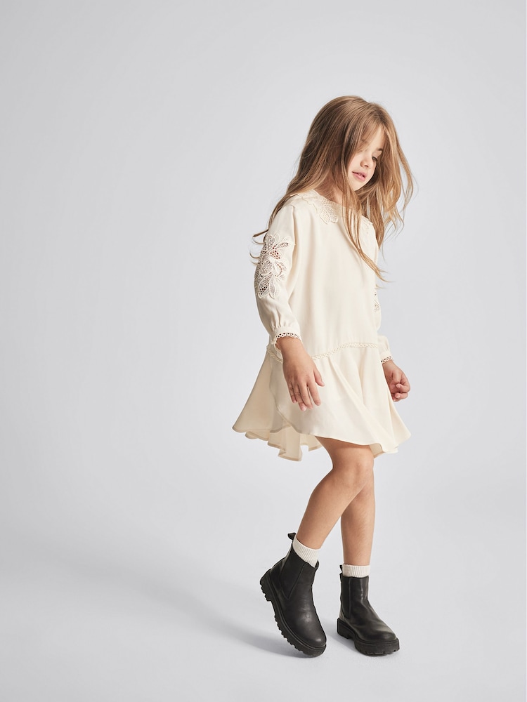 Reiss Ivory Nettie Junior Lace Trim Mini Dress - Image 1 of 6