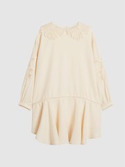 Reiss Ivory Nettie Junior Lace Trim Mini Dress - Image 2 of 6