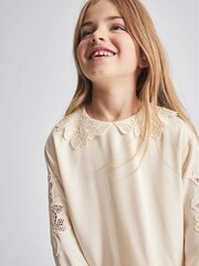Reiss Ivory Nettie Junior Lace Trim Mini Dress - Image 3 of 6
