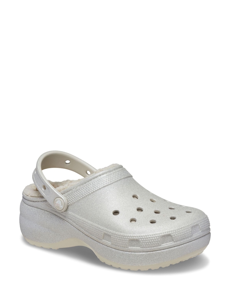 Crocs Glitter Classic Fluffy Lined Platform Clogs - Image 3 of 7