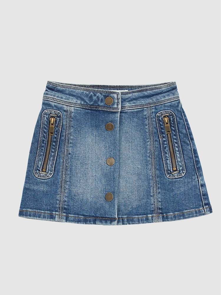 Reiss Mid Blue Kayleigh Junior Denim Mini Skirt - Image 2 of 7