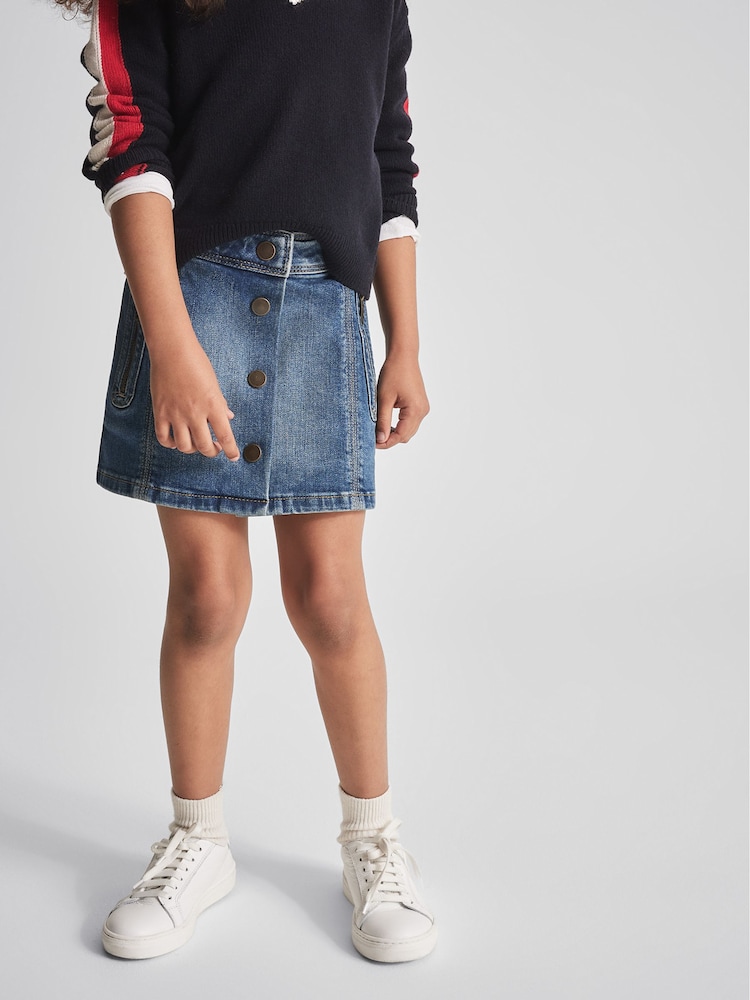 Reiss Mid Blue Kayleigh Junior Denim Mini Skirt - Image 7 of 7
