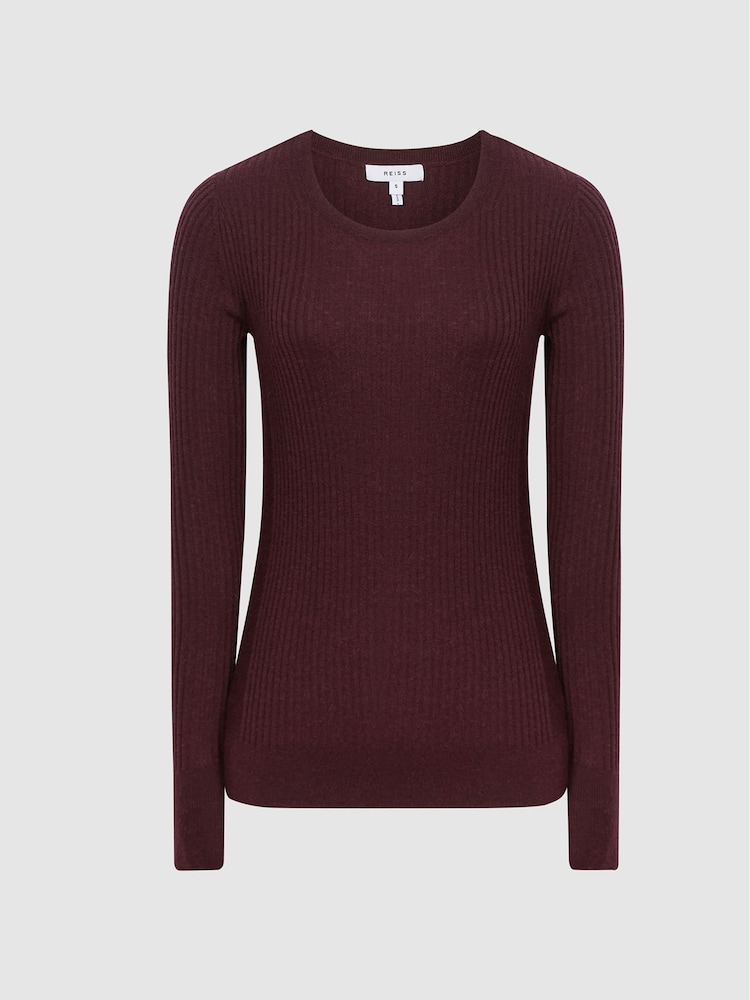 Reiss Burgundy Maeve Rib-Knitted Crew Neck Jumper - Image 2 of 5