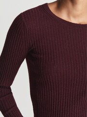 Reiss Burgundy Maeve Rib-Knitted Crew Neck Jumper - Image 3 of 5