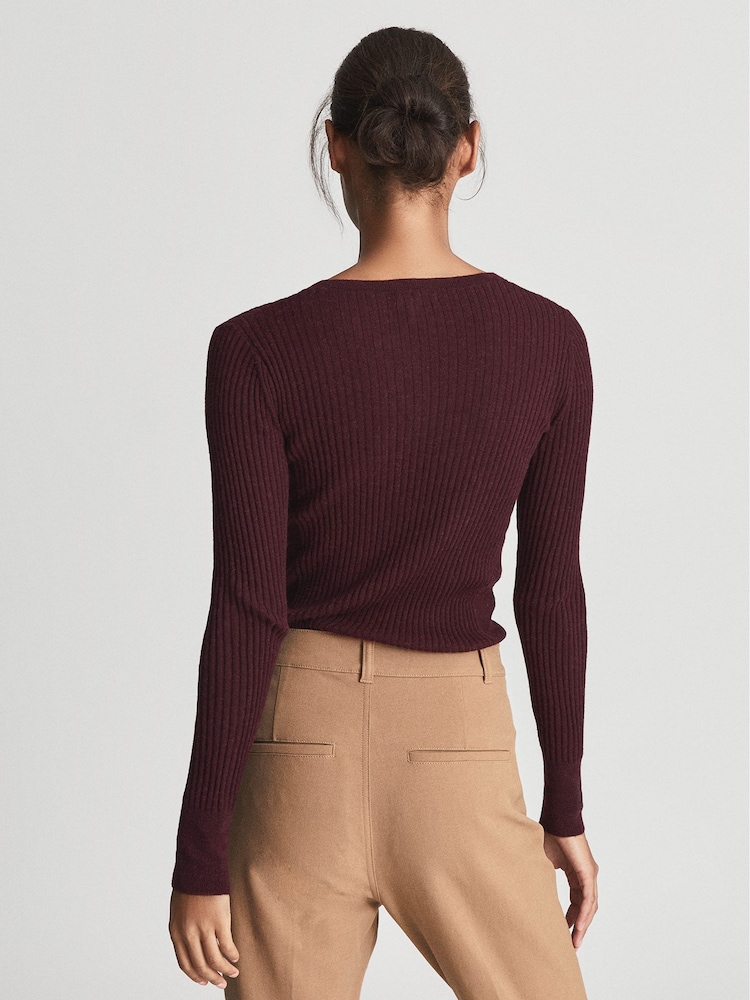 Reiss Burgundy Maeve Rib-Knitted Crew Neck Jumper - Image 5 of 5